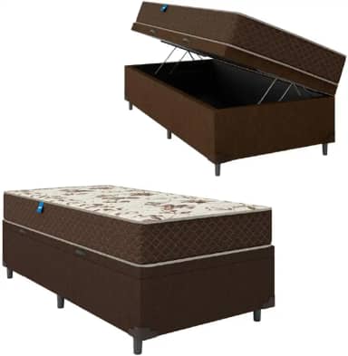 Cama Box Baú Solteiro Colchão Espuma D33 Marquês 88x188x60cm Marrom Umaflex - Suporta até 90kg por Pessoa