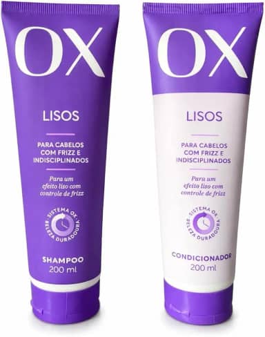 Kit Shampoo e Condicionador OX Lisos, Para Cabelos com Frizz e Indisciplinados, Sistema de Beleza Duradoura, Efeito Liso Com Controle de Frizz, 200ml Cada