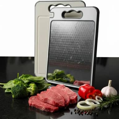 Tábua de Corte 5-em-1 Delini com Lado Aço Inox e Afiador integrado Dupla face