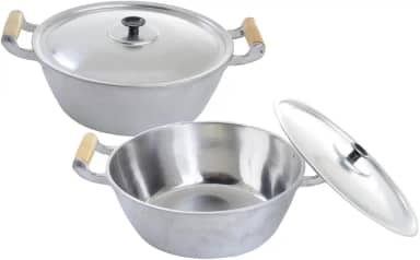 Jogo De Panela Alumínio Batido Grosso Com 2 Peças Cabo Madeira Marfim Envernizado 20 E 22
