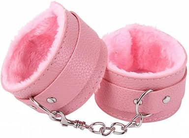 Algema Bracelete em Couro Macio com Pelúcia Aveludada e Corrente Cromada 5,5cm x 9cm Fivelas Ajustáveis (ROSA)