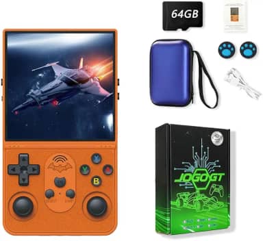 Console de videogame retrô R36S GT, 64 GB, sistema Arkos 2.0, Tela de 4,0 polegadas,15.000 jogos integrados, brinquedo retrô perfeito para meninos,video game portatil,console portatil (cor laranja)