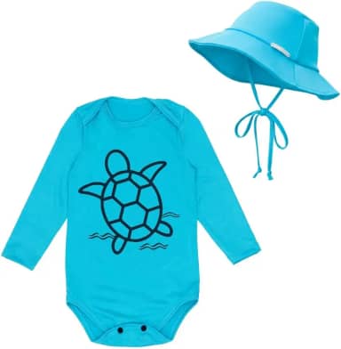 Kit Body Bebê Roupa Praia + Chapéu Proteção Solar Uv Baby