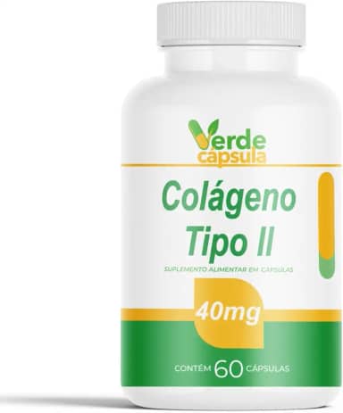 Colágeno Tipo 2 40mg 60 Cápsulas - Colágeno Não Desnaturado (Não Hidrolisado) - Suplemento Alimentar em Cápsulas - Verde Cápsula