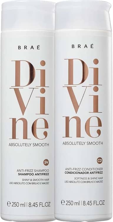 Kit Shampoo e Condicionador Braé Divine 250ml - Profissional Anti-Frizz, Maciez e Brilho Intenso - Kit Hidratação Cabelo de Salão