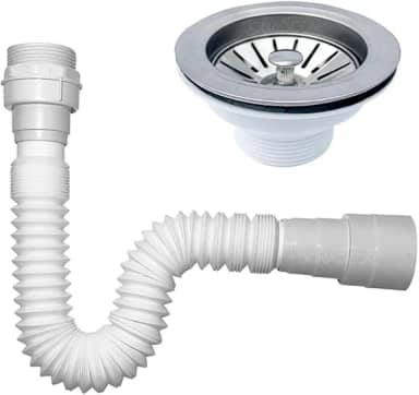 Válvula Inox para Pia Americana 3.1/2 com Sifão Flexível PVC