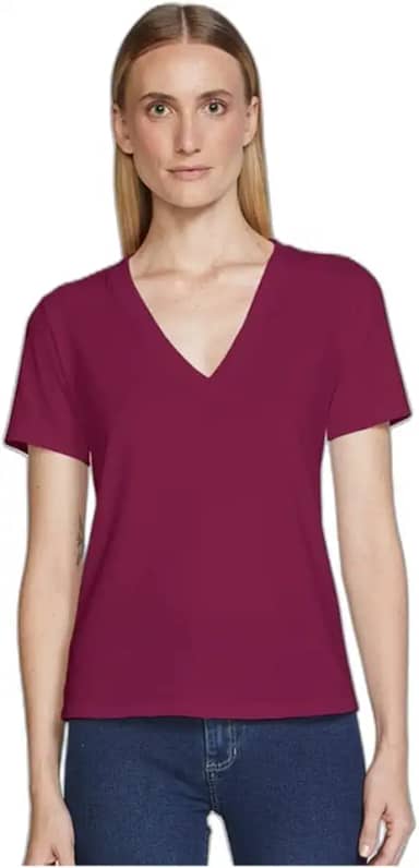Blusa Básica Feminina Em Algodão Com Decote V