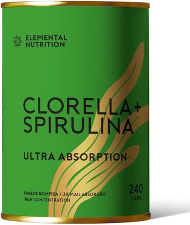 Clorella & Spirulina, Elemental Nutrition, Microalgas em Cápsulas, Fórmula Vegana – 240 Cápsulas