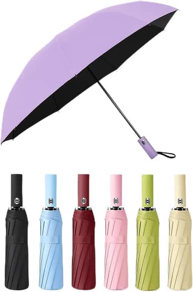 Guarda-Chuva Automático Premium com Proteção UV50+, Preto, 105cm Diâmetro, Abertura e Fechamento Automático, Estrutura em Aço, Impermeável, Compacto 32,5cm, Resistente ao Vento