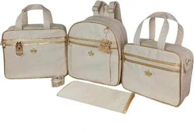 Kit Bolsa Bebê Saída Maternidade Com Mochila e Trocador + Chaveiro (Creme)
