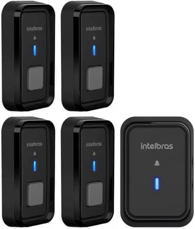 Campainha sem Fio Com Bateria Sem Fio Cib 101 Preta Alcance ate 100Mts 4 Externas Intelbras Preto