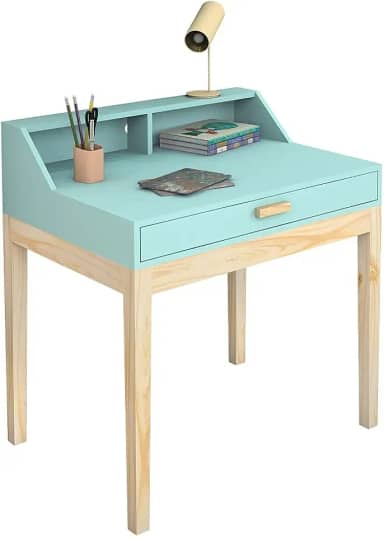 escrivaninha mesa de estudo para Quarto Decorativa Retrô com pés de madeira Com Gaveta nicho e prateleira (Menta)