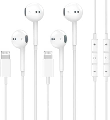 Pacote com 2 fones de ouvido com fio para iPhone com microfone integrado e controle de volume, fones de ouvido com redução de Nosie compatíveis com iPhone 14 13 12 11 Pro Max XS XR X 8 7, compatível