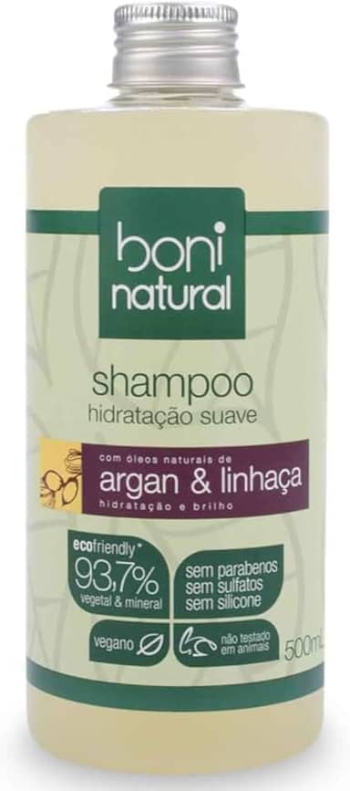 Shampoo Vegano e Natural de Argan e Linhaça, Para todos os tipos de cabelo, Boni Natural, Transparente