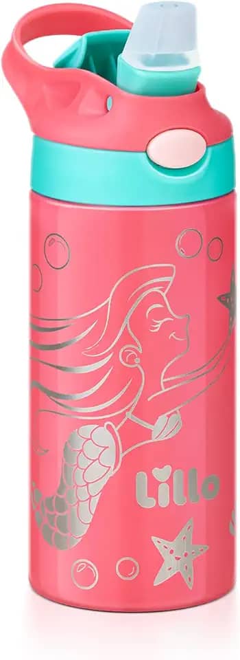 Garrafa Infantil de Inox Sereia com bebedor silicone 350 ml Lillo