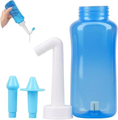Garrafa De Lavagem do Nariz, Irrigador com 2 Bicos, 300ml, Válvula de Controle, Tratamento de Sinusite, Rinite e Alergias