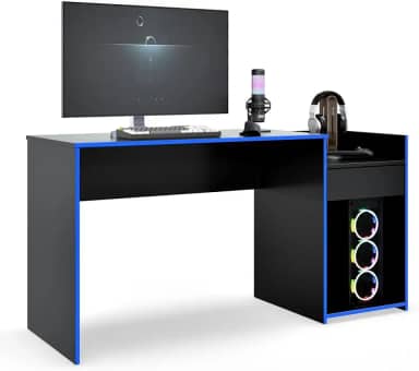 Mesa para Computador Pc Gamer Com Gaveta Nicho Escrivaninha Eros (Preto/Azul)