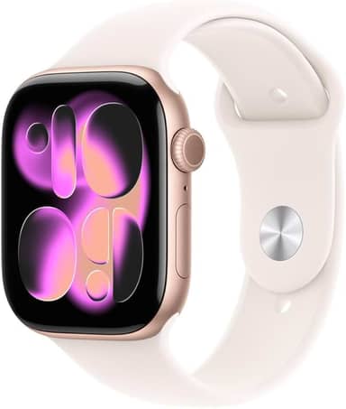 Apple Watch Series 11 GPS, Caixa em alumínio rosa‑dourado de 46 mm com Bracelete desportiva rosa leve - P/M