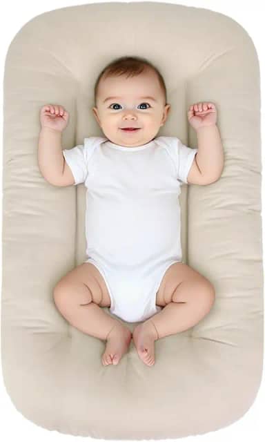 Espreguiçadeira para bebês de 0 a 24 meses, espreguiçadeira biônica orgânica, algodão macio, respirável, assentos e espreguiçadeiras para chá de bebê recém-nascido (Vívido)