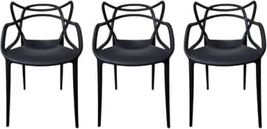 Kit 03 Cadeiras Allegra Polipropileno Empilhável Preto Jantar Cozinha Escritorio