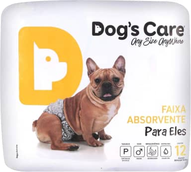DOG’S CARE Fralda Descartável Para Cães Machos - Fralda Absorvente Para Cachorros Idosos e Filhotes - Tamanho P - Cintura de 22 a 33cm - 12 Unidades