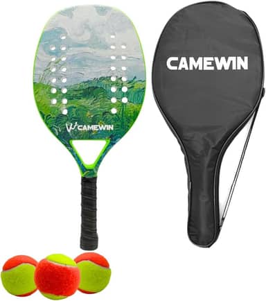Kit Raquete Para Beach Tennis Profissional em Fibra Carbono Com Capa Protetora e 3 Bolinhas de Beach Tennis Para Iniciantes e Profissionais
