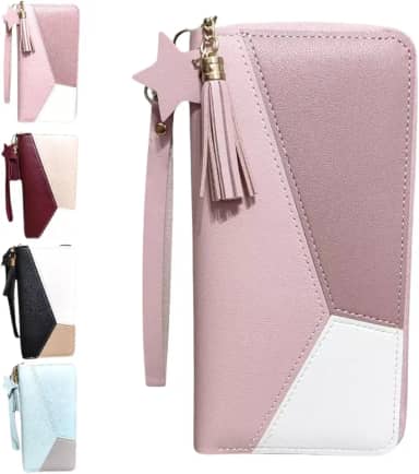 Carteira Feminina De Mão Porta Cartão Moedas Zíper Chaveiro Desenho Do Tecido Liso Grande (Rosa)