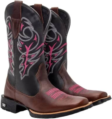 Bota Texana Feminina Couro Country Bico Quadrado Café Delegada