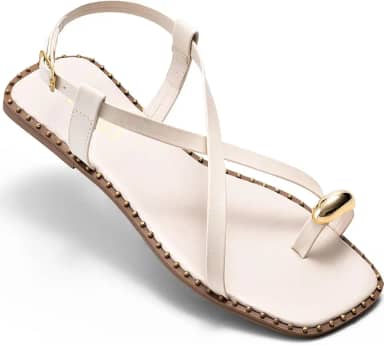 Sandália Feminina Rasteira Bico Quadrado Tira Enfeite Metalizado