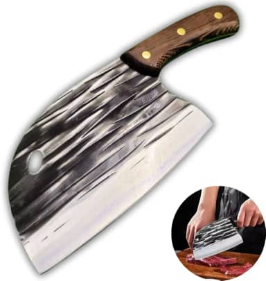 Cutelo Aço Inox Cabo em Madeira Full Tang Design Artesanal Faca Afiada para Cozinha Churrasco