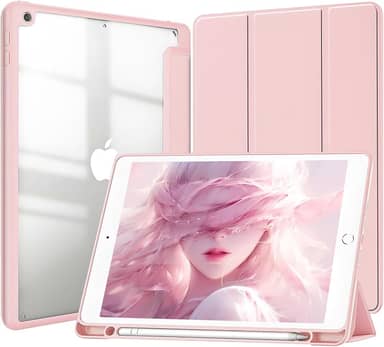 Capa para iPad 10.2 polegadas 9ª e 8ª e 7ª Geração 2021 e 2020 e 2019. Capinha iPad 10,2 Protetora Fina Capa Traseira Transparente Proteção com Suporte para Lápis - Rosa