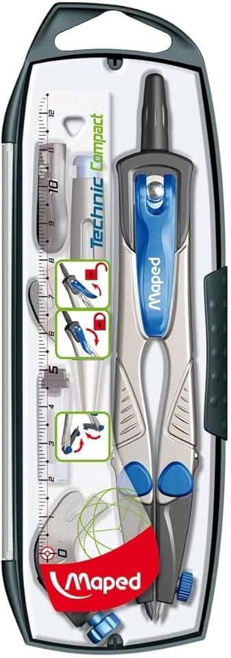 Compasso 5 Peças, Maped, Technic Compact, 538705, Azul/Preto/Cinza