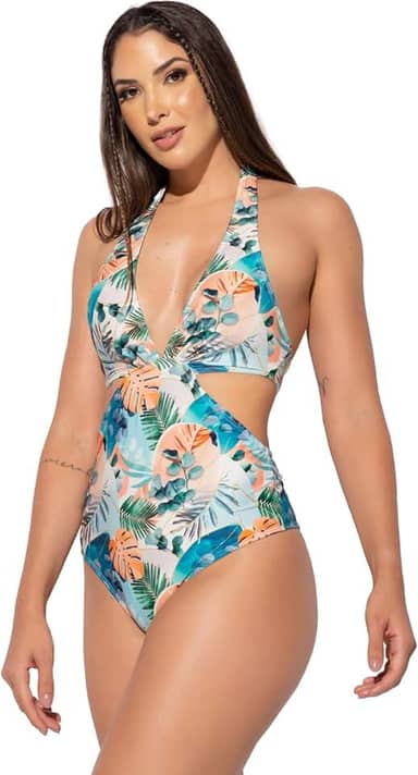 Maiô Engana Mamãe Decote Cavado Estampado Hot Pants MVB Modas