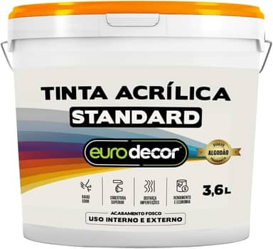 Tinta Acrílica Standard Euro Decor 3,6KG Sem Cheiro Anti Mofo Interior e Exterior (Cinza Aconchego)