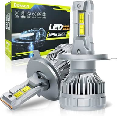 Kit Ultra Lâmpada LED Daskan H4 36000LM 6500K Branco Frio, 2 Lâmpadas 100W Super Brilho com Canceller e Reator, IP68, 12-24V, Cinza