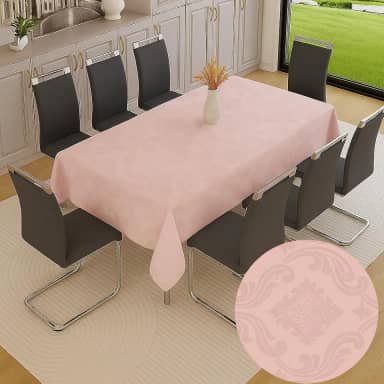 Toalha De Mesa Jacquard Jantar Festa Decoração Tecido Texturizado Dona Delicada Impermeável (ROSA - 6 LUGARES - 2,00m x 1,40m)