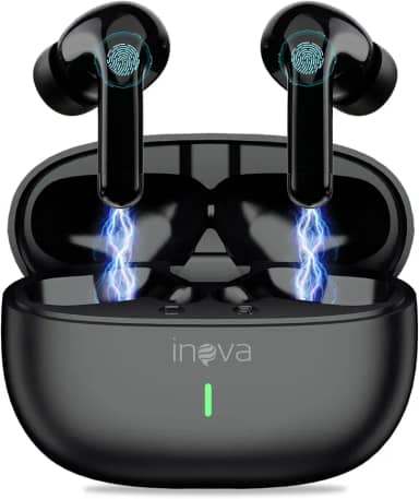 Fone Ouvido Bluetooth, INAVA, IPX5 à Prova D'água e Poeira,com Microfone, Operação por Toque, Bateria Ultralonga de 50 Horas,Fone de Ouvido Esportivo para iOS/Android. (Preto)