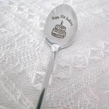 Colher de presente de aniversário de 50 anos para mulheres e homens, presente de feliz aniversário de 50 anos, presente para papai, irmã, 50 anos, presente de aniversário para avó, colher de sobremesa