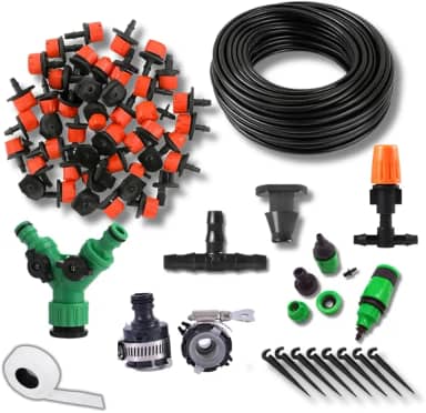 Kit Irrigação Completo com Gotejamento e Nebulização | 20m Mangueira 4mm | 15 Gotejadores + 10 Nebulizadores + Conectores | Ideal para Hortas, Jardins, Estufas e Vasos