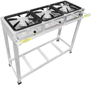 Fogão Industrial 3 Bocas, Alta Pressão, Inox, Queimadores Caulim 125mm