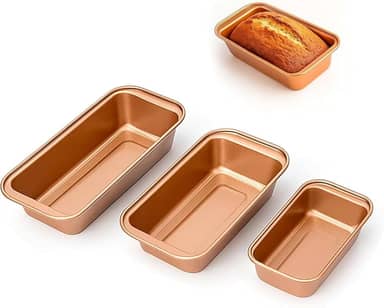 Kit 3 Formas Antiaderentes para Assar Pão, Forma de Pao, Forma para Pao, Ideal para Pães e Bolo, Fácil de Desenformar e Limpar (Dourado)