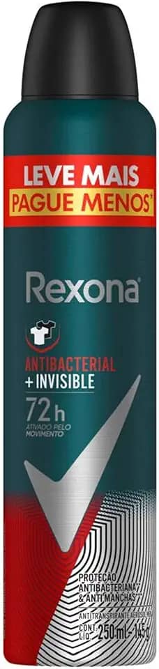 Rexona Antitranspirante Aerossol Antibacterial e Invisible Men 250Ml Leve Mais Pague Menos (A Embalagem Pode Variar)