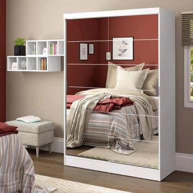 Guarda-roupa Solteiro Madesa Luke 2 Portas de Correr de Espelho - Branco