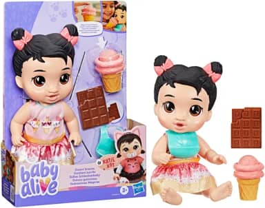 Baby Alive Sweet Snacks Katie Kat, boneca em plástico com acessórios de guloseimas mágicas, brinquedo infantil interativo para crianças acima de 3 anos