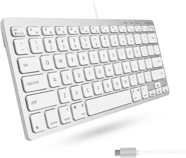 Teclado Macally USB C, Pequeno, Compacto, Com Fio. Plug & Play, para Mac Mini, MacBook Pro/Air, iMac, iPad, Windows, Chromebook, Prata