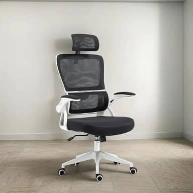 Cadeira de Escritório Presidente Giratória Ergonômica, Com Design Moderno, Estofado Confortável, Apoio Lombar Ajustável, Base Reforçada, Rodízios Silenciosos e Ajuste De Altura (PRETO E BRANCO)