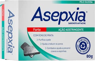 Asepxia Sabonete Forte 80g — Com Ácido Salicílico e Zinco | Reduz Espinhas e Cravos | Controle da Oleosidade e Brilho | Limpeza Profunda para Pele Oleosa