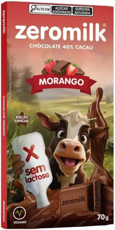 Chocolate Tablete Vegana 70% Cacau Sabor Morango 70g - Zeromilk
