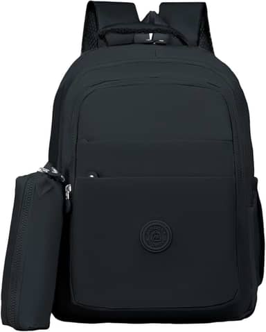 Mochila Escolar Feminina com Estojo, Bolsa Casual Reforçada em Nylon, Alças Ajustáveis, Compartimentos Múltiplos, Ideal para Passeio e Uso Diário