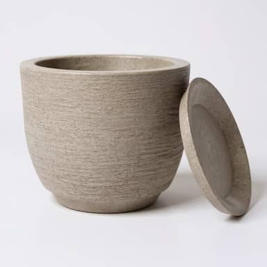 Vasos para plantas e flores cone redondo em polietileno com prato textura jateada (Cinza, Pequeno)